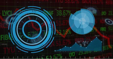 Dark Background with Digital Scanners and Stock Market Analysis - Download Free Stock Images Pikwizard.com
