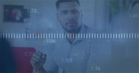 Focused Professional Using Futuristic Analytics Interface in Modern Office