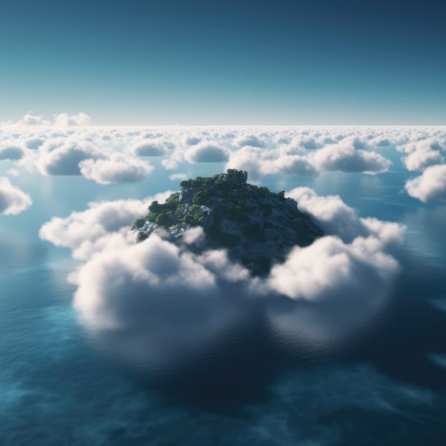 Island in the sky with greenery surrounded by clouds, created using generative ai technology - Download Free Stock Photos Pikwizard.com