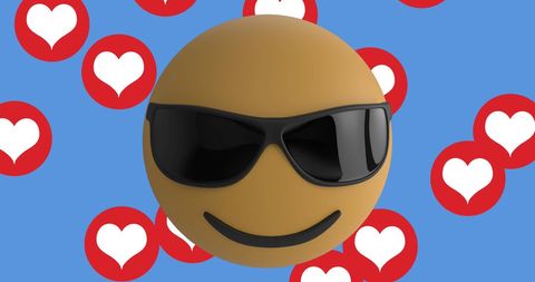 Cool sunglasses emoji over engagement heart icons