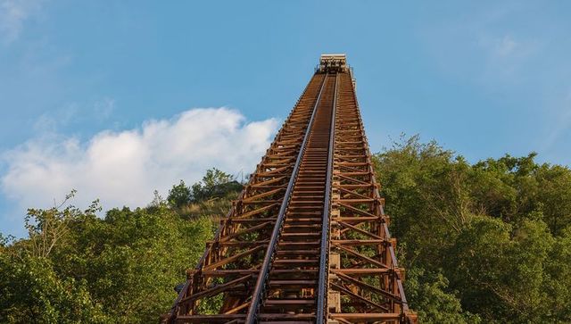 Rustic Railway Tracks Leading to Hilltop Funicular