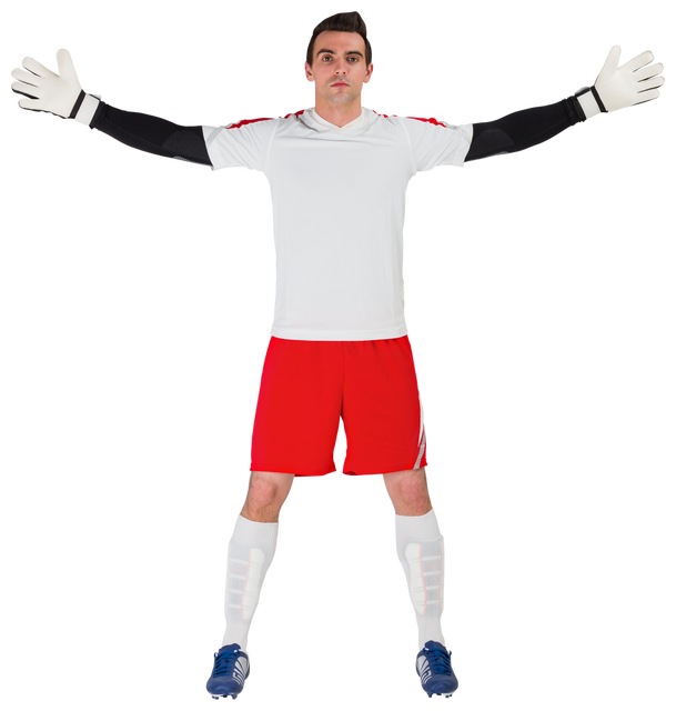 Soccer Goalkeeper in White Jersey Red Shorts Ready to Save Transparent - Download Free Stock Videos Pikwizard.com