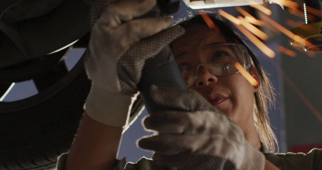 Mechanic Performing Repairs Underneath Vehicle with Sparks Flying - Download Free Stock Images Pikwizard.com