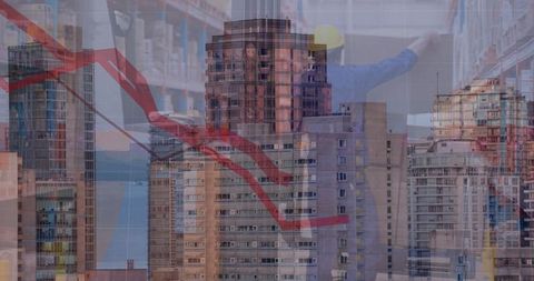 Conceptual Cityscape Blended with Warehouse and Market Decline Graph