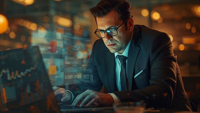 Business Professional Analyzing Data Late At Night