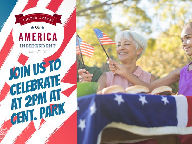 Happy Family Celebrating Independence Day with American Flags and Picnic - Download Free Stock Templates Pikwizard.com