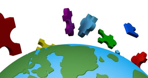 floating puzzle pieces symbolizing global problem solving - Download Free Stock Images Pikwizard.com