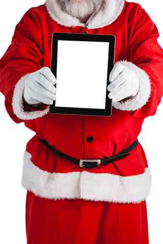 Transparent Santa Claus Holding Digital Tablet for Christmas Promotions
