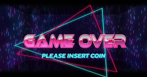 Retro Neon Game Over Arcade Background With Triangular Shapes