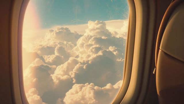 Viewing Sunlit Clouds from Airplane Window