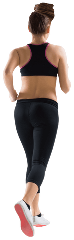 Fit Brunette Woman Jogging in Sportswear on Transparent Background