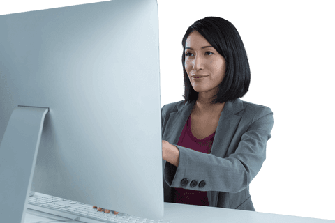 Focused Businesswoman Using Desktop Computer with Transparent Background - Download Free Stock Videos Pikwizard.com