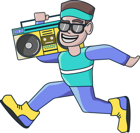 Energetic Cartoon Man with Boombox on Transparent Background