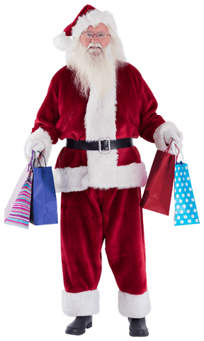 Transparent Santa Claus Holding Colorful Christmas Gift Bags