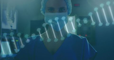 Female surgeon using advanced dna technology in operating room