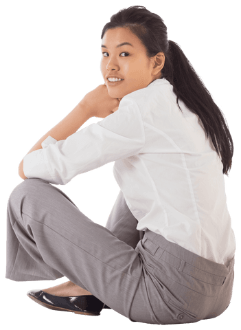 Transparent Businesswoman Sitting Casually Smiling