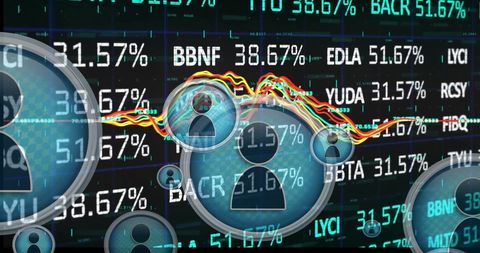 Futuristic Financial Data with Network Icons and Stock Trends