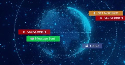 Rotating Holographic Globe Displaying Social Media Notifications in Digital Network