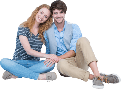 Transparent Happy Couple Sitting Together Smiling