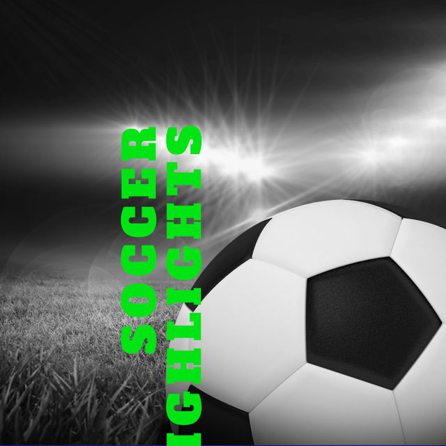Ideal for promoting soccer highlights, match recaps, or sports events. Format suited for sports blogs, social media promotions, and viewer engagement campaigns around the theme of soccer. Bold green text ensures visibility against night game backdrop, making it eye-catching and engaging for sports enthusiasts.