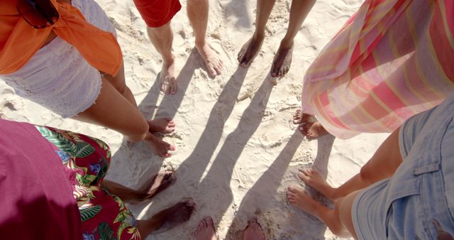 Friends Enjoying Sandy Beach Barefoot During Summer Day - Download Free Stock Images Pikwizard.com