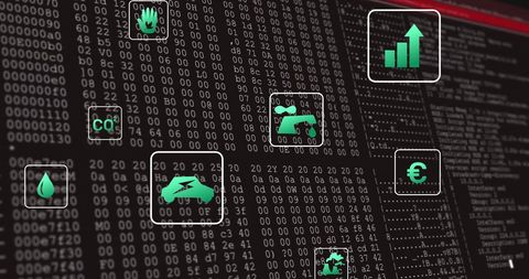 Eco-Tech Digital Data Processing with Environmental Icons - Download Free Stock Images Pikwizard.com