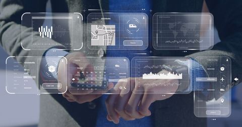 Businessman Analyzing Data on Multiple Digital Screens - Download Free Stock Images Pikwizard.com