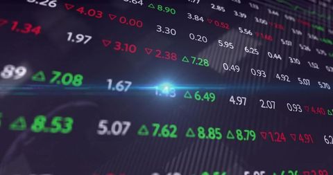 Stock market tracking interface with digital numbers and lens flare