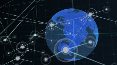Digital Connections Surrounding Rotating Blue Globe