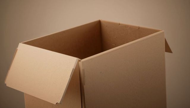 Open corrugated cardboard box inside minimal room