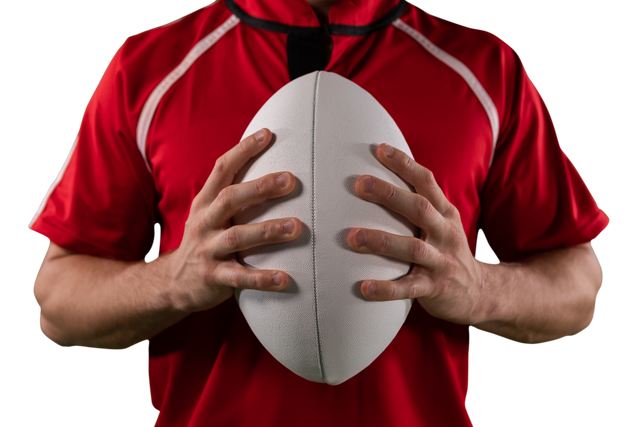 Mid-Section of Rugby Player Holding Ball on Transparent Background - Download Free Stock Videos Pikwizard.com