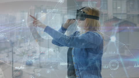 Woman Experiencing Virtual Reality Technology Interface