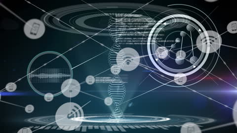 Digital Data Animation Over DNA Helix with Network Circles