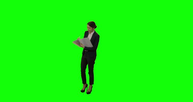 Professional Businesswoman Reviewing Documents on Green Screen - Download Free Stock Images Pikwizard.com