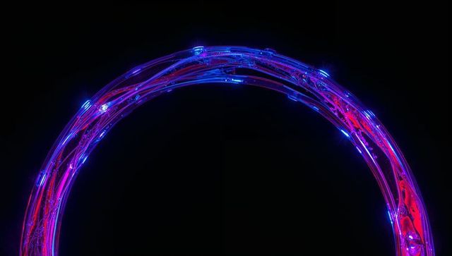 Neon semicircular light arc emitting braided translucent fiber optics with led nodes