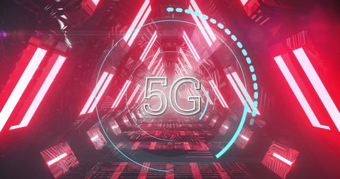 Futuristic 5G Technology Concept in Neon Tunnel