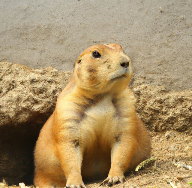 Image of close up of prairie dog against sand background. Animals, wildlife and nature concept.