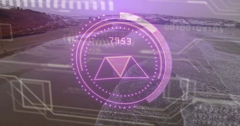 Futuristic hud overlay on coastal landscape