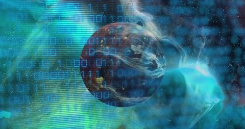 Binary Code Overlay on a Brown Planet in Space Exploration Art - Download Free Stock Images Pikwizard.com