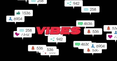 Red Vibes Text Over Social Media Notifications Background