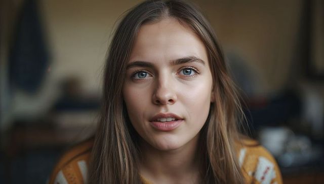 Woman in Sweater Relaxing at Home Office