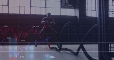 Man exercising with battle ropes in merged graph overlay