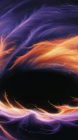Vertical Abstract Energy Vortex Orange Purple Tendrils Pulsing Around Central Void