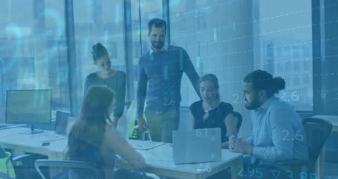 Business Team Analyzing Financial Data Together in Modern Office