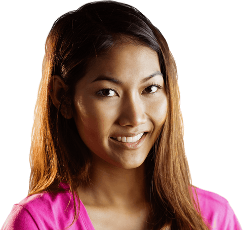 Asian Woman Smiling with Bright Expression on Transparent Background