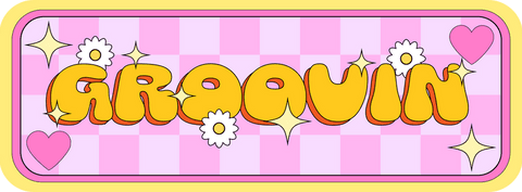 Retro groovin lettering with daisies and stars on transparent background
