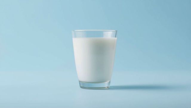 Clear Glass with Fresh White Milk on Light Blue Background