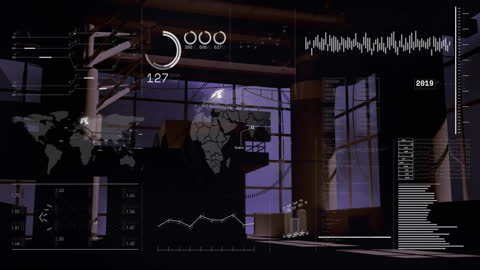 Digital Interface Showcasing Data Processing in Industrial Factory