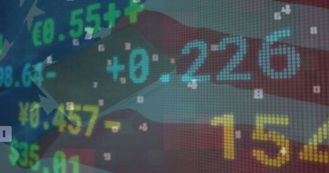financial data overlay with american flag background concept - Download Free Stock Images Pikwizard.com