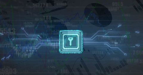 Digital Key Icon Over Circuit Board and Data Processing Visualization - Download Free Stock Images Pikwizard.com